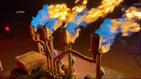 Mini Nova overhead view with four flame poofers and control interface